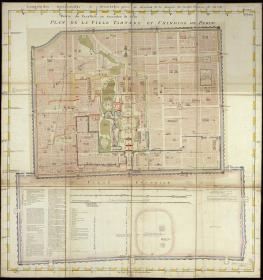 【提供资料信息服务】北京最早带经纬线的地图.Plan de Pékin.by Philippe Buache.1752年 防水涂层宣纸高清彩喷拓本碑贴书画手卷装饰画真迹原大复制 60X65厘米