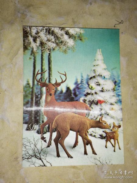 塑料 鹿 立体画片 1985年年历卡