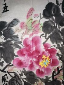 中国美术家协会会员 孙福民 庆祝建国55周年 绘巨幅 牡丹 83.3×148.8厘米