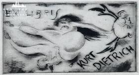 “著名奥地利艺术家”芬格斯坦（M Fingesten）蚀刻人体藏书票（样票+成品）—《裸女与天使》签名 编号138
