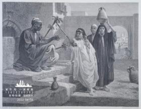 1884年钢版画《努比亚奴隶的歌谣》 ——英国画家“弗雷德里克·古德尔·拉(Frederick·Goodall 1822- 1904)”作品 尺寸：32x24cm