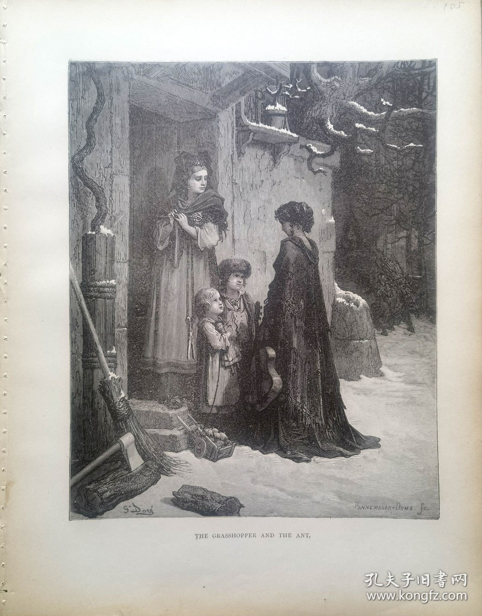 【古斯塔夫·多雷 Doré木刻版画】“多雷画廊”系列1880年《蚱蜢和蚂蚁》—法国画家“古斯塔夫·多雷(Gustave Doré,1832-1883）”作品 尺寸：32x25cm