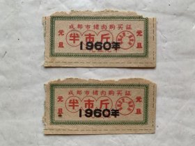 1960年成都市猪肉购买证（元旦）