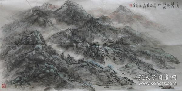 原创保真  刘子兴山水 碧波秋山 四尺70x137cm