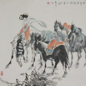 刘大为 国画字画 专用纸 游骑图 尺寸 斗方 69x70cm 托芯