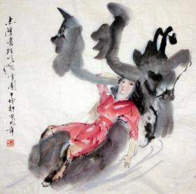 于志学  国画水墨字画－雪国（塞外风情）尺寸68.5x69