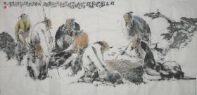 保真 国画字画   2011-李傅宇-闲逸图-辛卯 2011年 四尺横幅-69x137cm