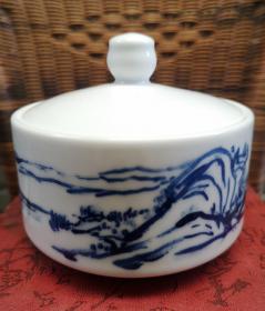 唐书安手绘青花白瓷茶叶罐