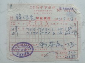 1965年公私合营新中华旅社房金收据