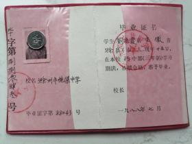 1988年安徽省滁州市教育局初中毕业证书（刘**）（作废证书仅供收藏）