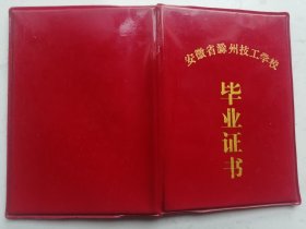 1987年安徽省滁州技工学校毕业证书（作废证书仅供收藏）
