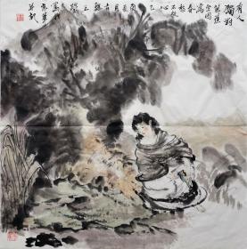 王莹  人物斗方（有人独对芭蕉坐） 手绘国画作品