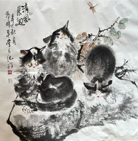 王纯祥  写意国画（清风展翅）手绘水墨画斗方