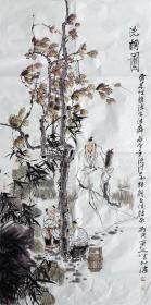 天津名家 曹留夫 人物中堂（洗桐图） 手绘国画作品