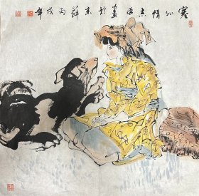 于志学 人物斗方（塞外情） 手绘国画