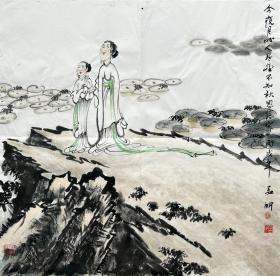 陈孟昕 人物斗方（今夜月盼人） 手绘国画作品
