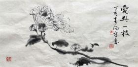 霍春阳 花鸟横幅 手绘国画（爱此一枝） 天然包浆 老纸老墨