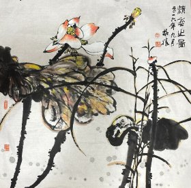 黄格胜（清香之图） 花鸟斗方手绘水墨画