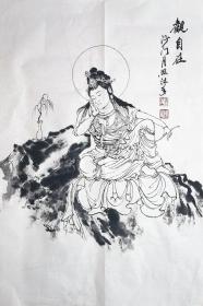 月照禅师 人物小中堂（观自在） 手绘国画