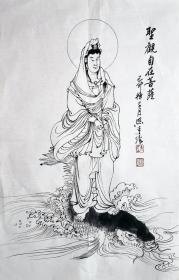 月照禅师 人物小中堂（圣观自在菩萨） 手绘国画