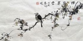 霍春阳 花鸟横幅 手绘国画（独响寒云） 天然包浆 老纸老墨
