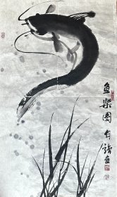 李自强 花鸟中堂（鱼乐图） 手绘国画作品
