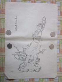 **时期白描画《  学唱革命样板戏 》