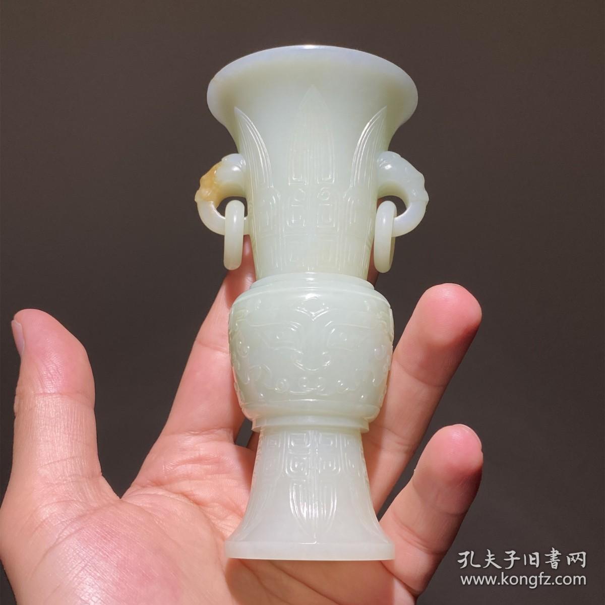 清乾隆和田玉籽料白玉花觚清宫玉器花插古玉老玉文房摆件雅玩