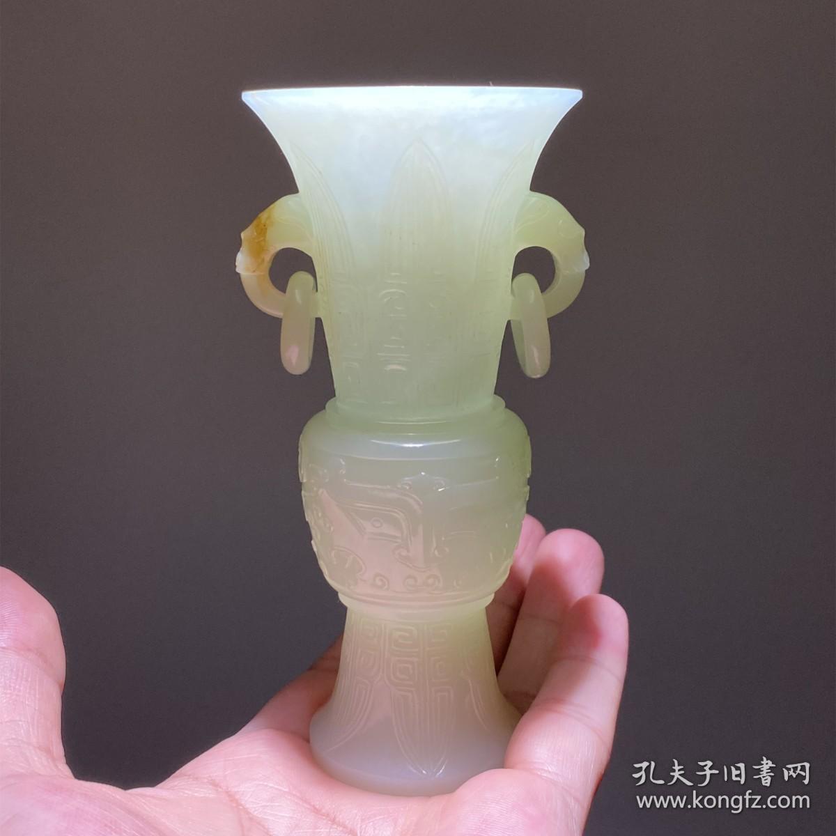 清乾隆和田玉籽料白玉花觚清宫玉器花插古玉老玉文房摆件雅玩