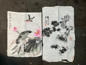 扬州画家梁彬、茂林国画小品两张《秋韵》《蟹肥菊乡》