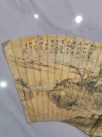 清代画家 董耀 泥金山水画扇面（有点脱金，看图自定品）