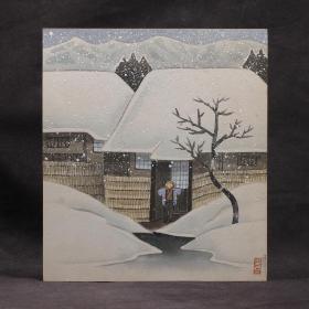 日本卡纸画 原创手绘 水墨画 开门见雪