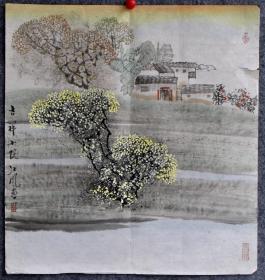 【保真】【【江风老师精品画】】《吉祥小院》人称观此画有六气：地有灵气、树有仙气、花有瑞气、水有财气、院有神气、室有雅气！越看越耐人寻味！透过画面奇观似有藏龙卧凤藏风聚气蕴含在内里，淡雅的古色古香暗合儒、道、八卦等博大中国文化思想......是厅堂、书房、卧室等装饰的高雅艺术品！010545