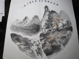 手工绘画装饰画山水画，山间