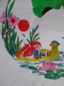 早期 家具漆花卉用的印花纸（塑制）荷花.鸳鸯.双喜图