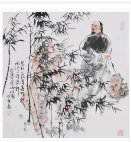 （名家字画）：【王明明】 ，著名画家，人物写意 ，《板桥夜画...》，尺寸：68*68厘米