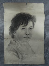 80年代老画家纯手绘美女铅笔素描画