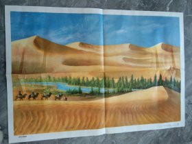 80年代地理挂图-温带沙漠景象。