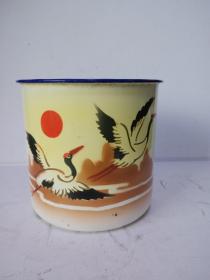 日出丹顶鹤搪瓷缸