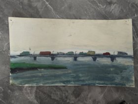 70年代纯手绘水彩画大桥