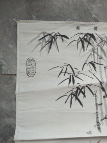 70年代吴作人作国画熊猫吃竹子丝织画