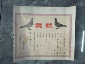 1985年上海市地方信鸽奖状