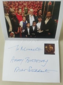 詹姆斯·弗雷泽·司徒塔特（James Fraser Stoddart）亲笔签名照片贺卡，题词“HAPPY birthday”，中国科学院外籍院士、化学家、2016年诺贝尔化学奖获得者。