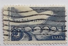 美国邮票----和平桥连通纽约水牛城和安大略省伊利堡50周年 / 抗击疟疾 / 加州阿尔塔首次建立殖民地200周年（信销票）
