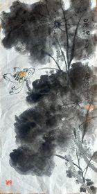 霍春阳 花鸟小中堂 荷（晨妆）手绘国画