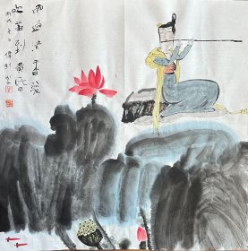 周伟钊 人物斗方（雨过清香发）手绘国画