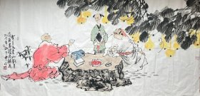 李午申 人物横幅（有良友来） 手绘国画