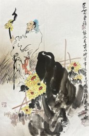 李午申 人物小中堂（采菊东篱下） 手绘国画