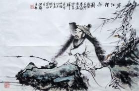 白伯骅  人物横幅《寒江独钓图》 手绘国画作品