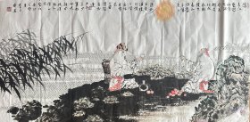 李午申 人物横幅（滚滚长江东逝水） 手绘国画